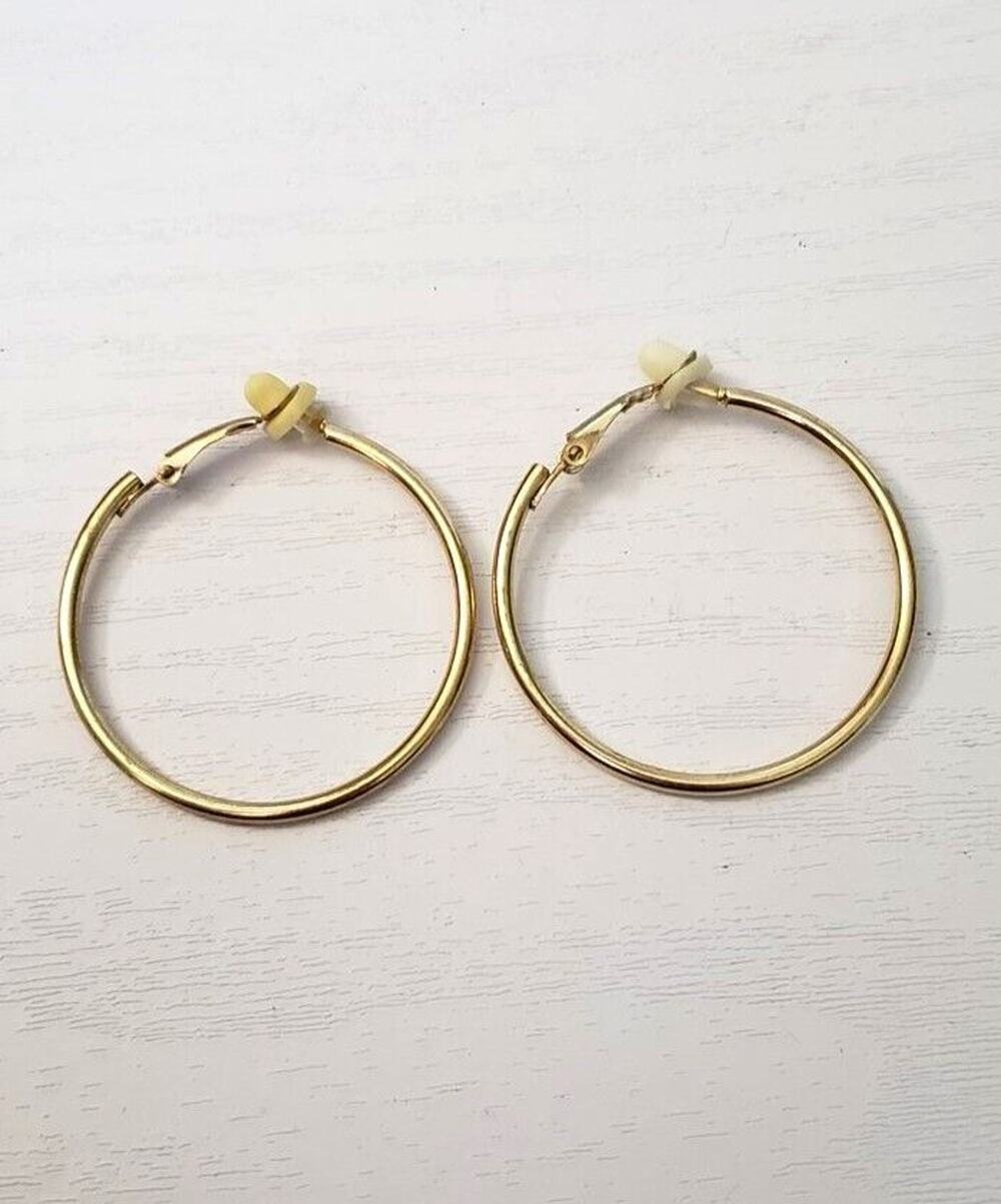 Vintage Earrings - Possible Convertible Hoops Gold Tone 1.5"